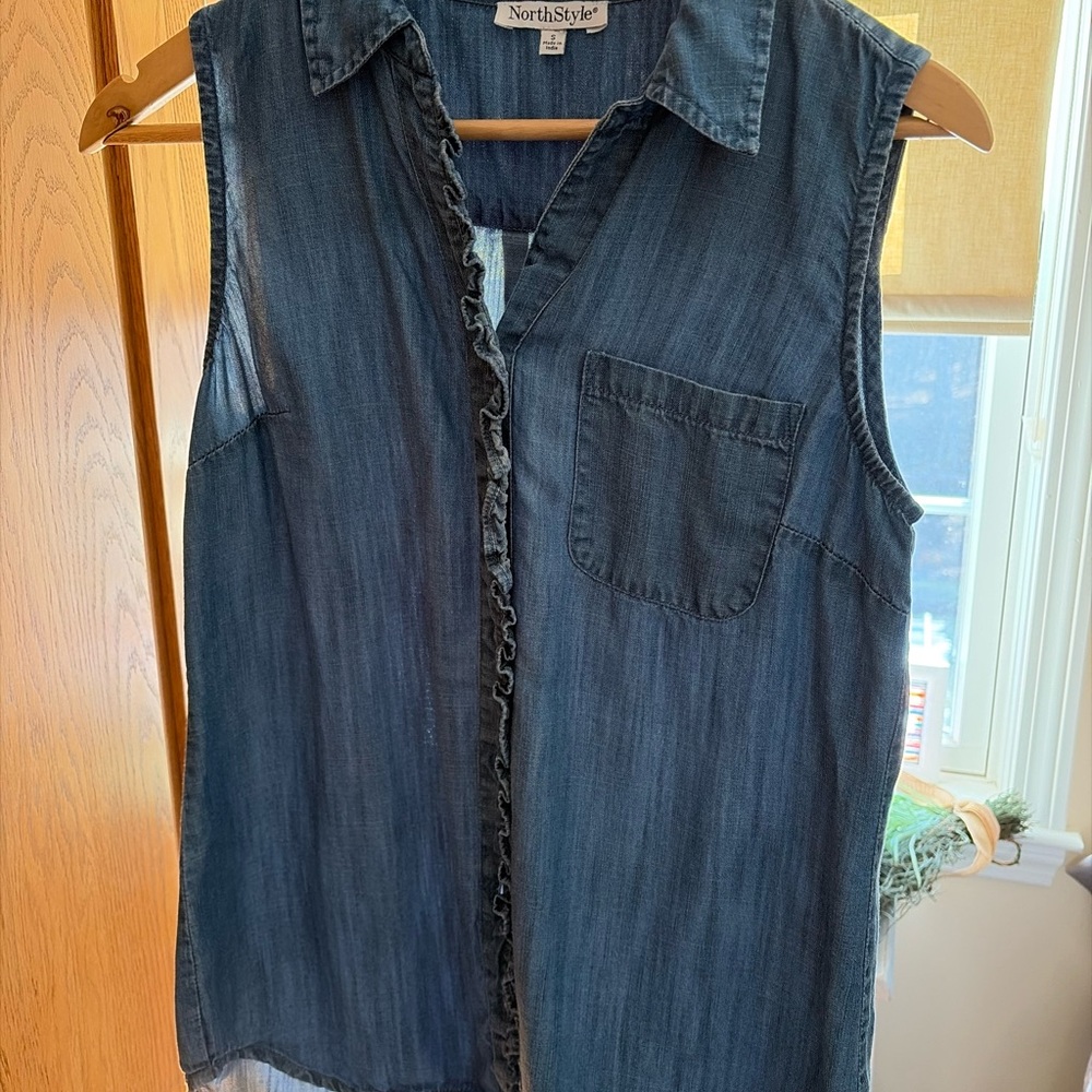 NorthStyle Sleeveless Dark Denim Button-Front Shirt